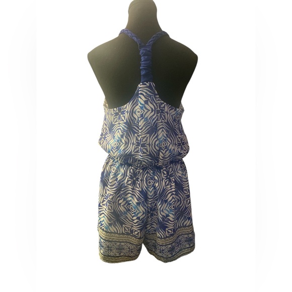 Adelyn Rae Blue Patterned Halter Romper EUC S - Picture 2 of 6